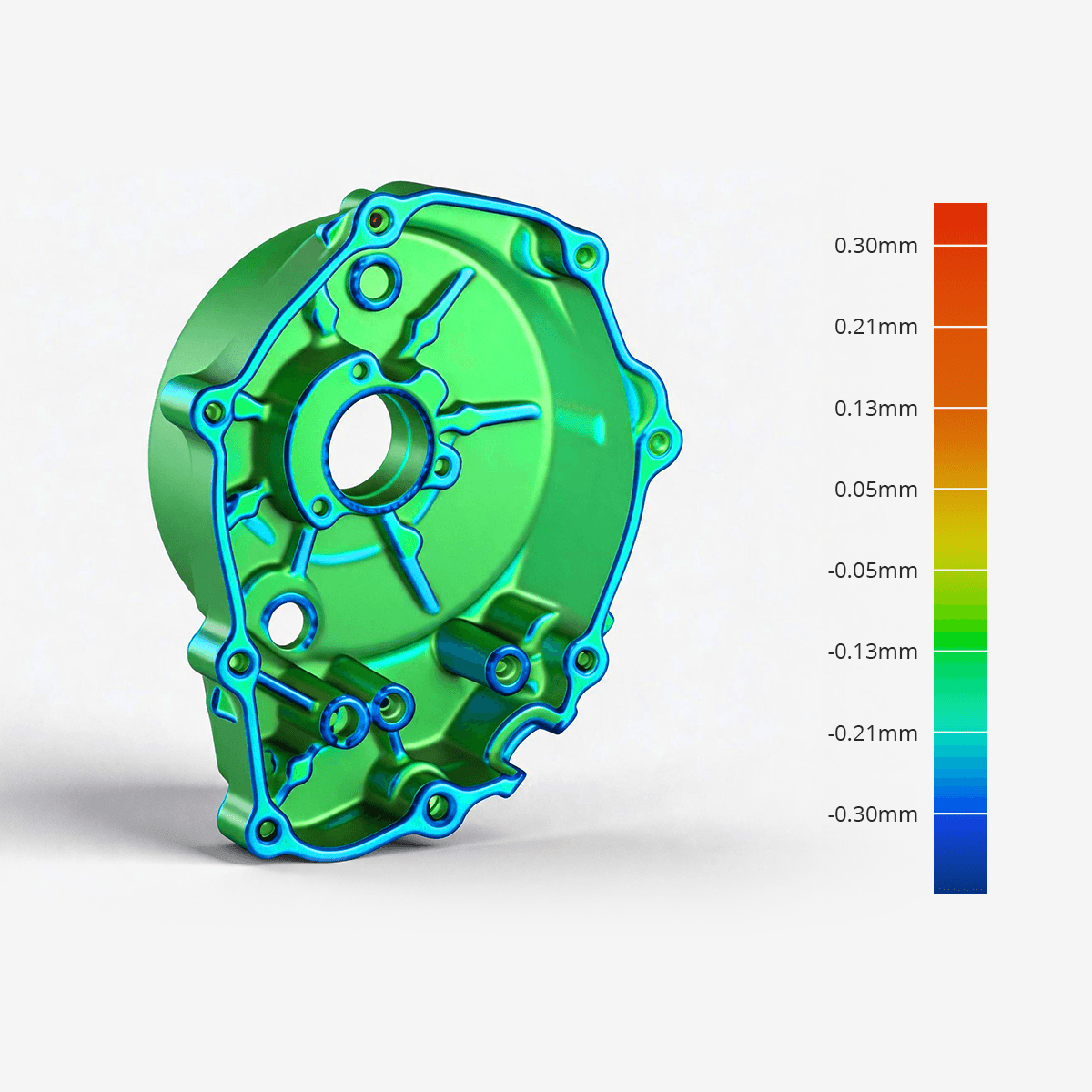 Green deviation map proving 3DMakerpro Fox's 0.07mm high accuracy for precise 3D measurement.