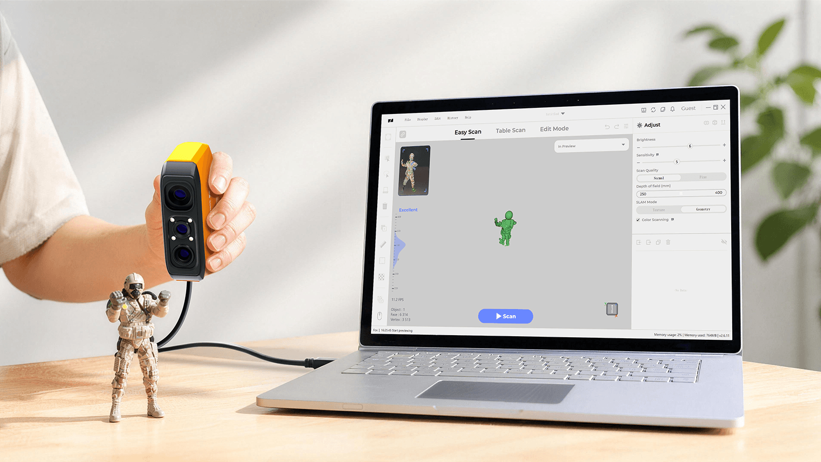 Scanning a figurine with the new 3DMakerpro Fox. Just plug into a PC for instant auto-recognition and zero setup.