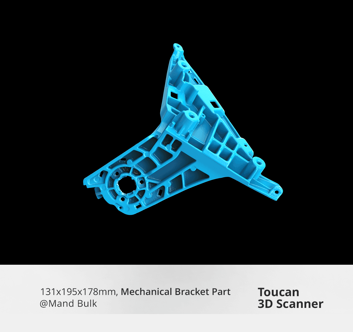 3D scanned model of a mechanical bracket part showcasing Toucan's precision.