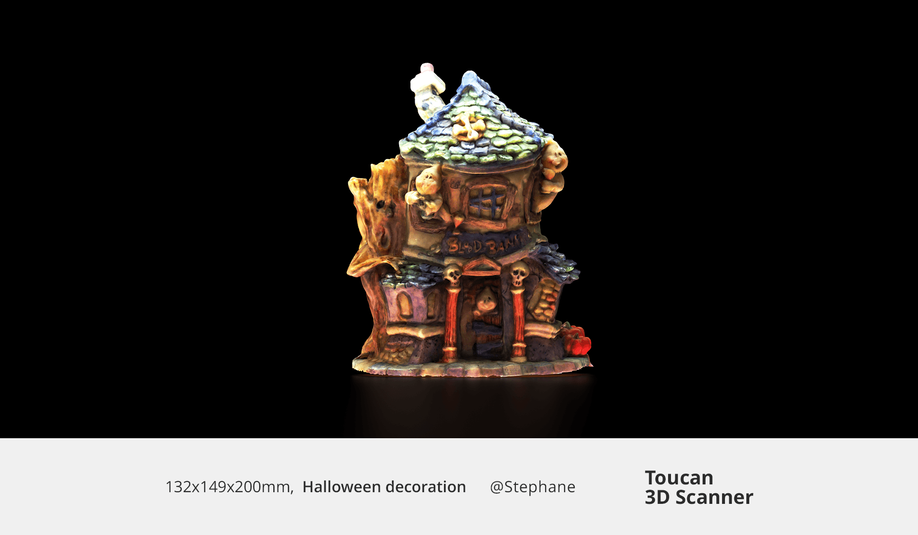 Full-color 3D scan of a Halloween decoration showing Toucan's color restoration.