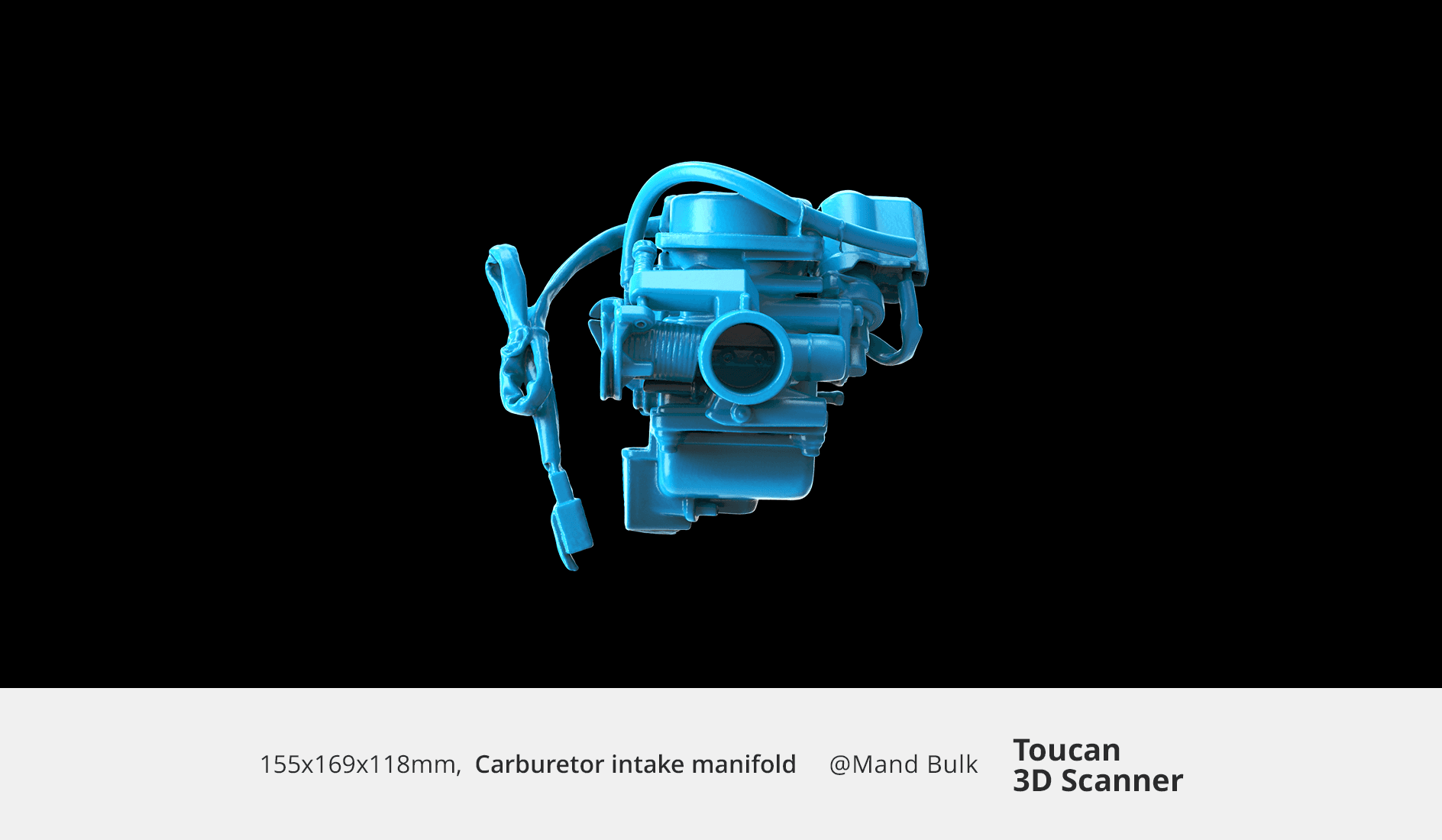 3D scanned model of a carburetor intake manifold showing intricate internal details.