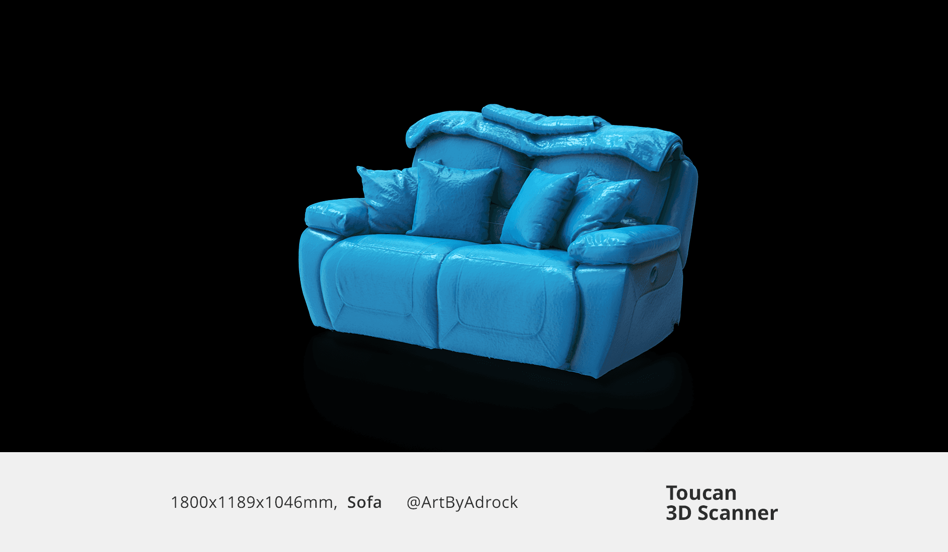 High-fidelity 3D scan of a sofa model produced with Toucan 3D scanner.