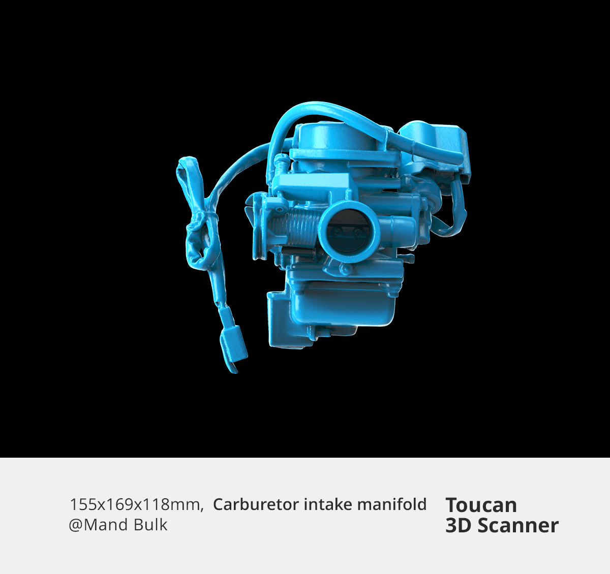 3D scanned model of a carburetor intake manifold showing intricate internal details.
