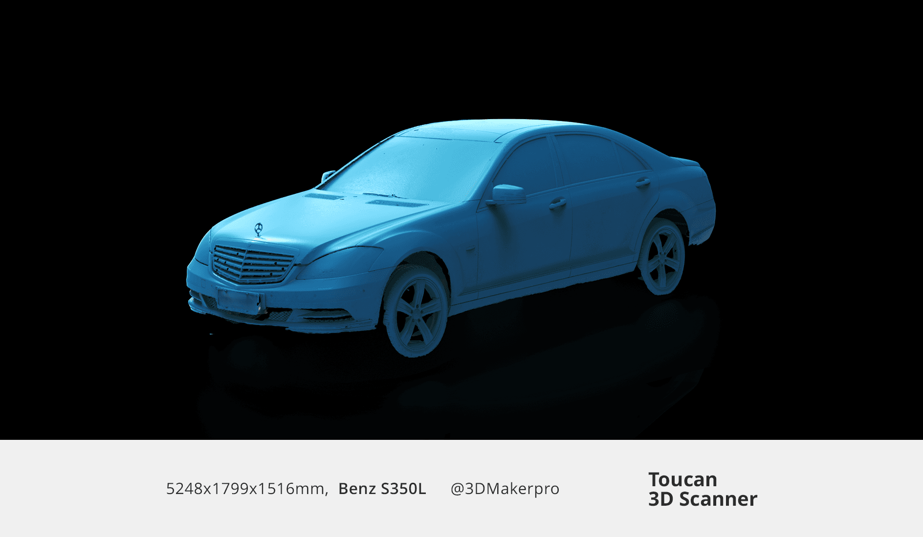 Complete 3D scan of a Benz S350L car model created by Toucan 3D scanner.