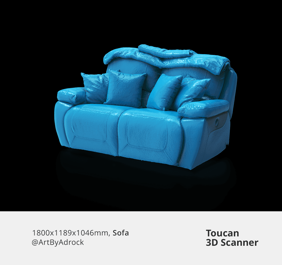 High-fidelity 3D scan of a sofa model produced with Toucan 3D scanner.