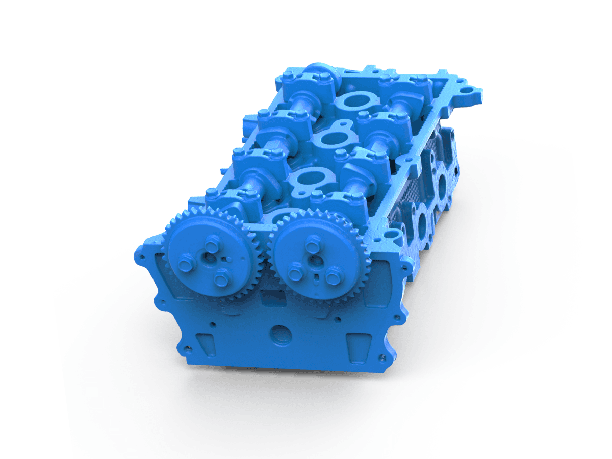 Blue engine block 3D scan: 3DMakerpro Turtle upgraded to 2x capture area and 1.5x scan depth over its predecessor.