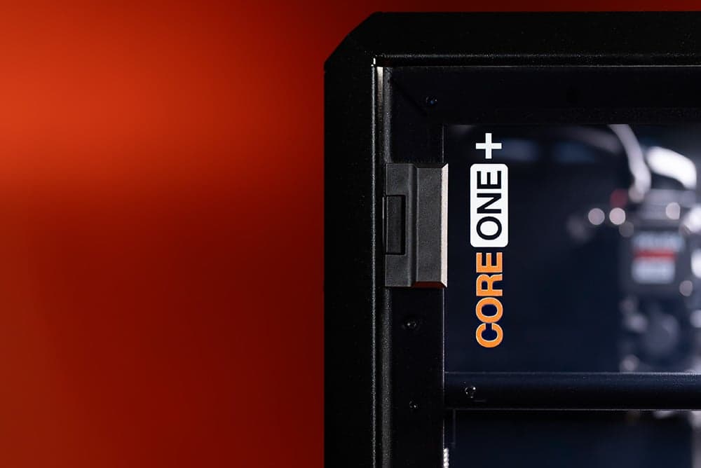 CoreXY architecture with dual-motor belt routing and linear rails