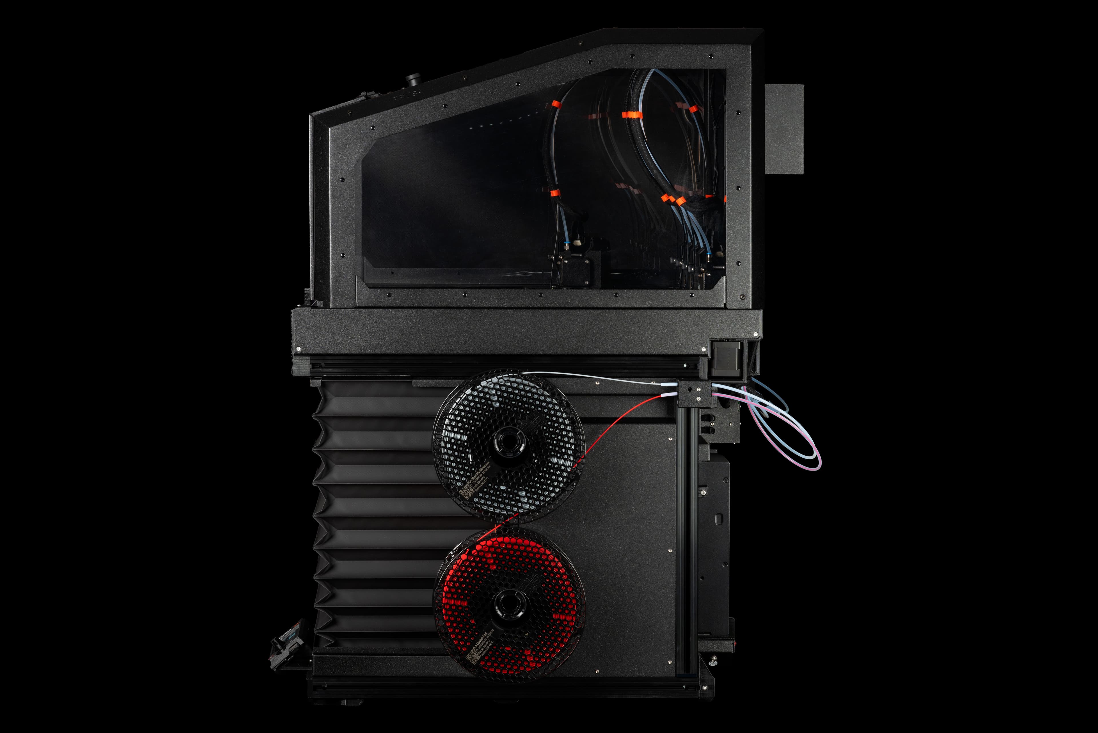 Original Prusa XL+ large-format 3D printer with 3D printed architectural mockups on a workbench